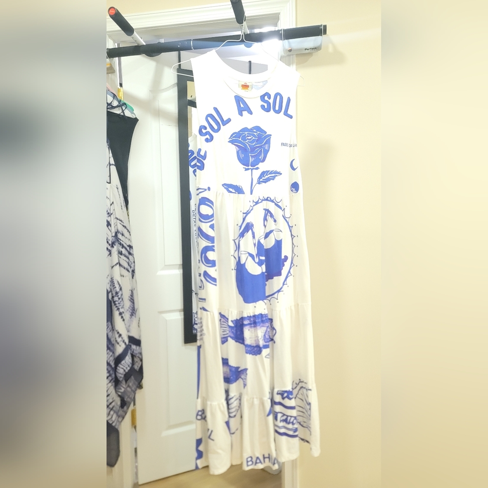 FARM Rio White and Blue Maxi Dress